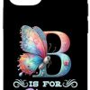 iPhone 14 Pro Max B Is For Bianca Girly Butterfly And Flower Initial Name Case