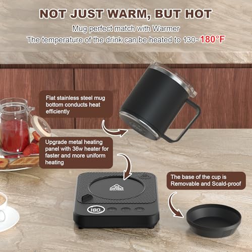 Coffee Mug Warmer & Mug Set for Desk, Electric Coffee Cup Warmer with 16oz Heated Mug, Smart Coffee Heater with Auto Shut Off for Office/Home, Christmas/Birthday/Coffee Gifts for Men & Women,Black - Image 16