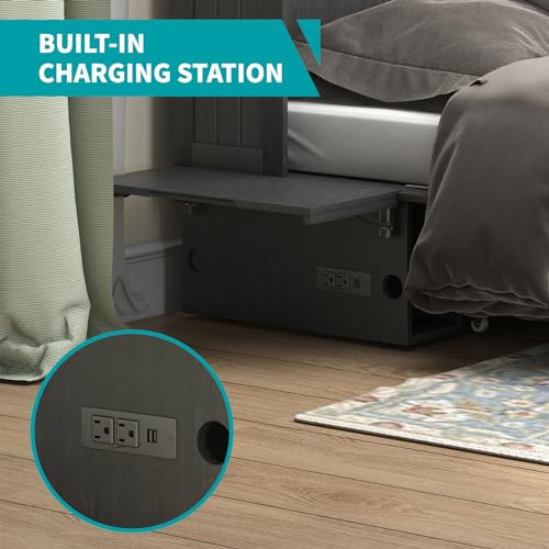 BALUS Murphy Bed Cabinet,Queen Murphy Bed with Tri-fold Mattress & USB Charging Station,Modern Wall Chest Beds with Folding Night Stand Trays and Storage Drawers for Bedroom Living Room,Grey-Blue - Image 20
