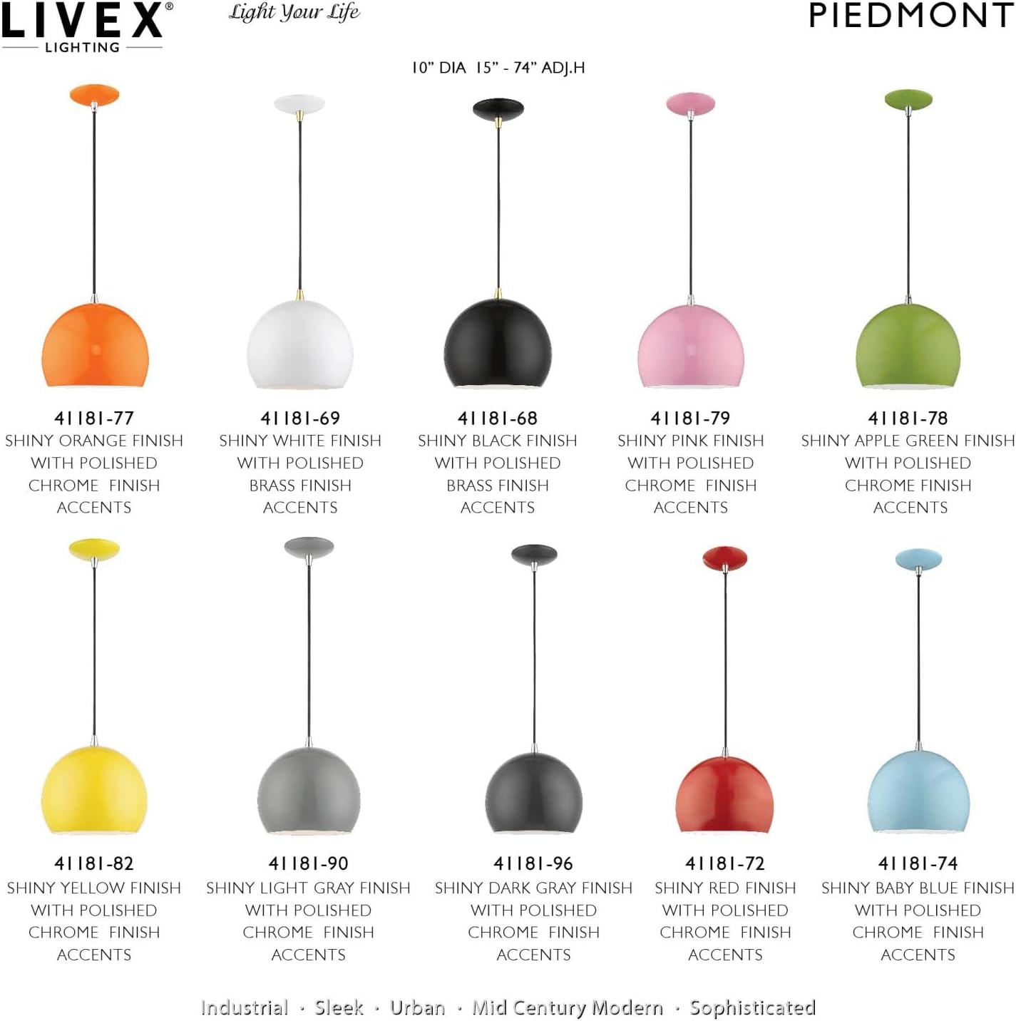 Livex Lighting Piedmont – 1 Light Globe Pendant in Industrial Style-15 Inches Tall and 10 Inches Wide-Shiny Light Gray/Polished Chrome - Image 7